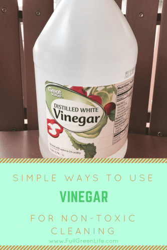 gallon jug of white vinegar with text overlay- "Simple Ways To Use Vinegar