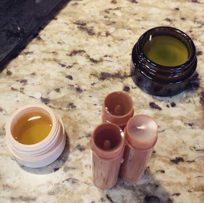 filled containers of diy lip balm